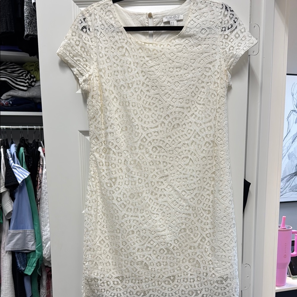 Forever 21 Cream Sheath Mini Dress Crew Neck